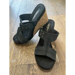 Skechers Modiste Style File Wedge Sandal Open Toe BlacLeather 47326 Sz Womens 7